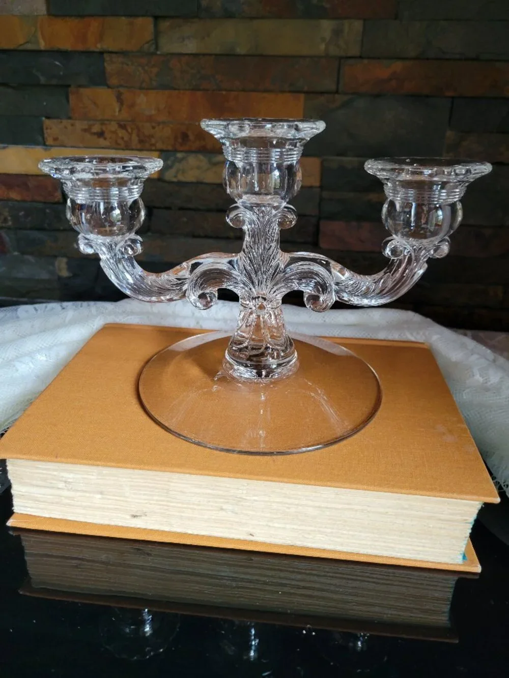 Vintage Cambridge Glass Co. Clear 3-Light Candelabra Candelstick No. 1307